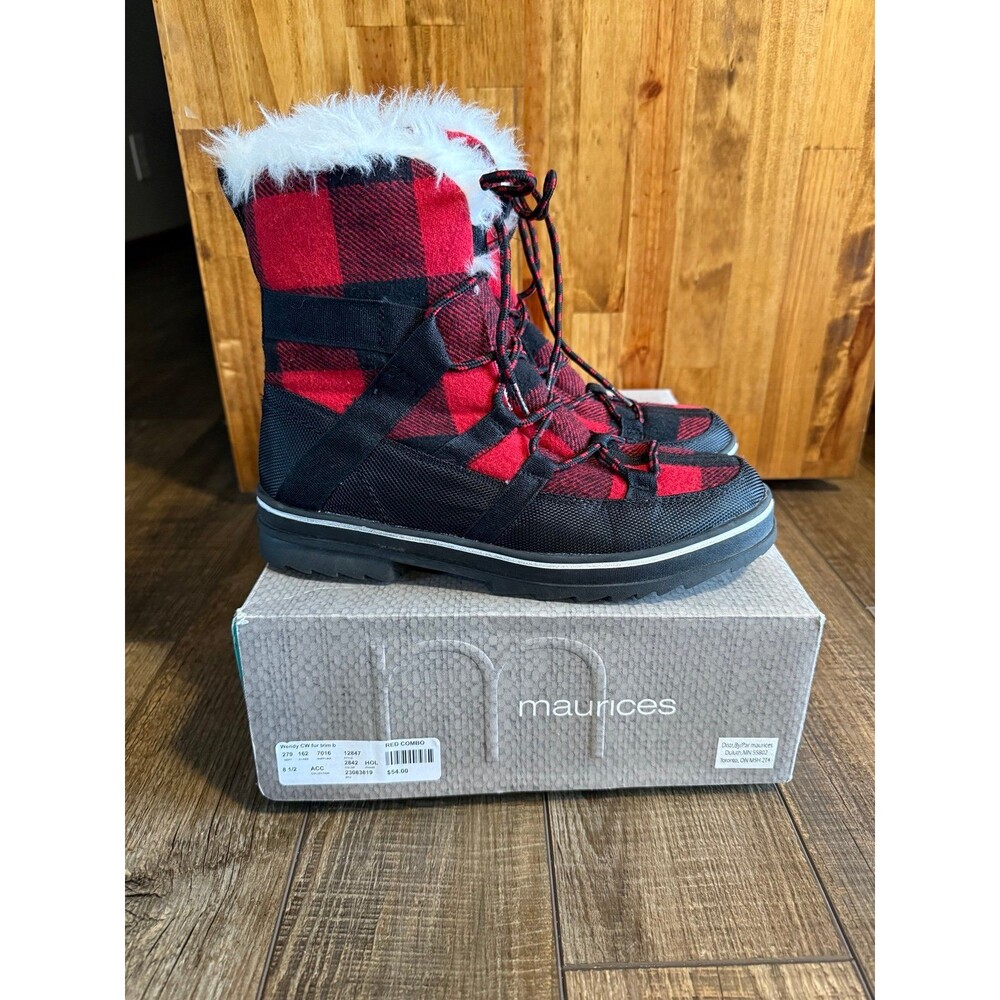 Maurices Wendy Winter Boots with Faux Fur Sz. 8.5 Red Combo
